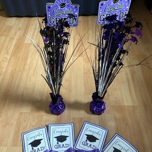 Graduation decorations purple and black centerpieces